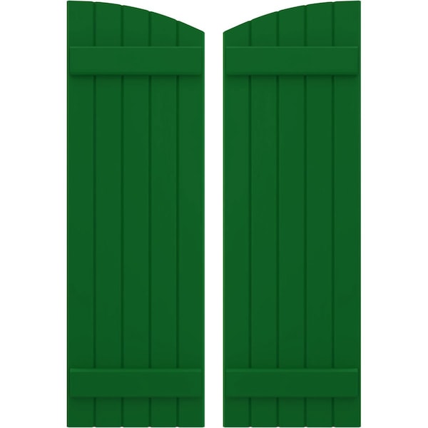Ekena Millwork Americraft 5-Board (2 Batten) Wood Joined Board-n-Batten Shutters w/Ellipt Top, ARW101BE518X77HGH, PR ARW101BE518X77HGH - main